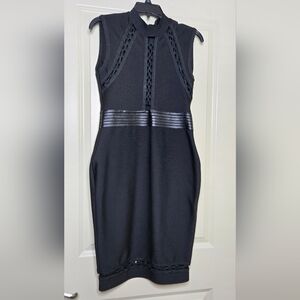 Black Sleeveless Bodycon Midi Dress w/ Lattice Detail – Size XL